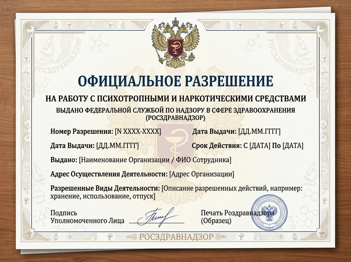 Разрешение на работу с психотропными и наркотическими препаратами, официальный документ Росздравнадзора, медицинские разрешения